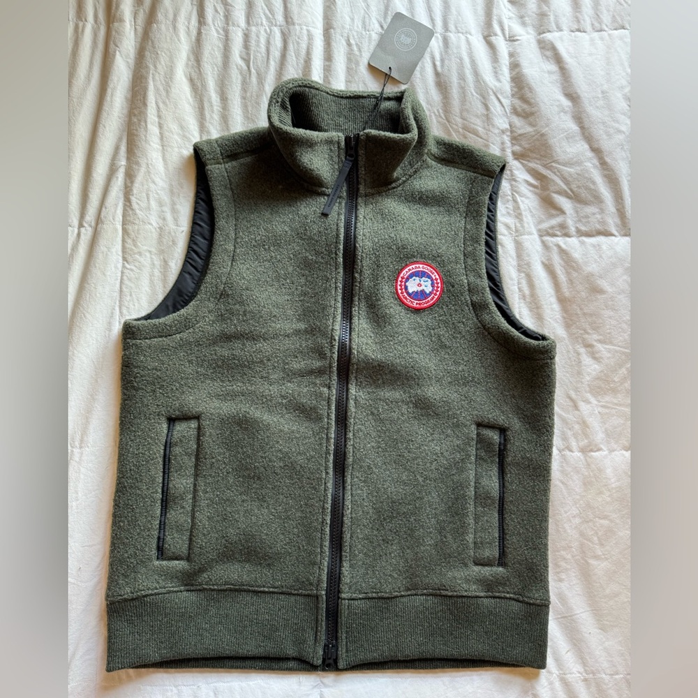 Green Canada Goose Mersey Fleece Vest with Classic Logo Patch